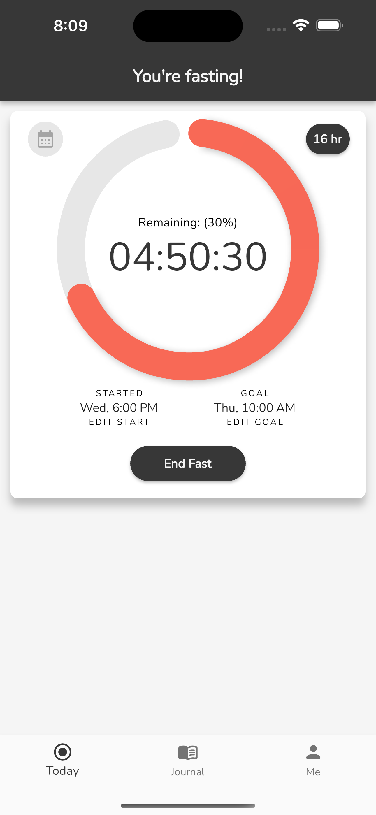 Fastpal timer showing an almost completed fast